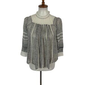 Anthropologie Floreat Blouse XS Gray Striped Sheer 3/4 Sleeve Boho
